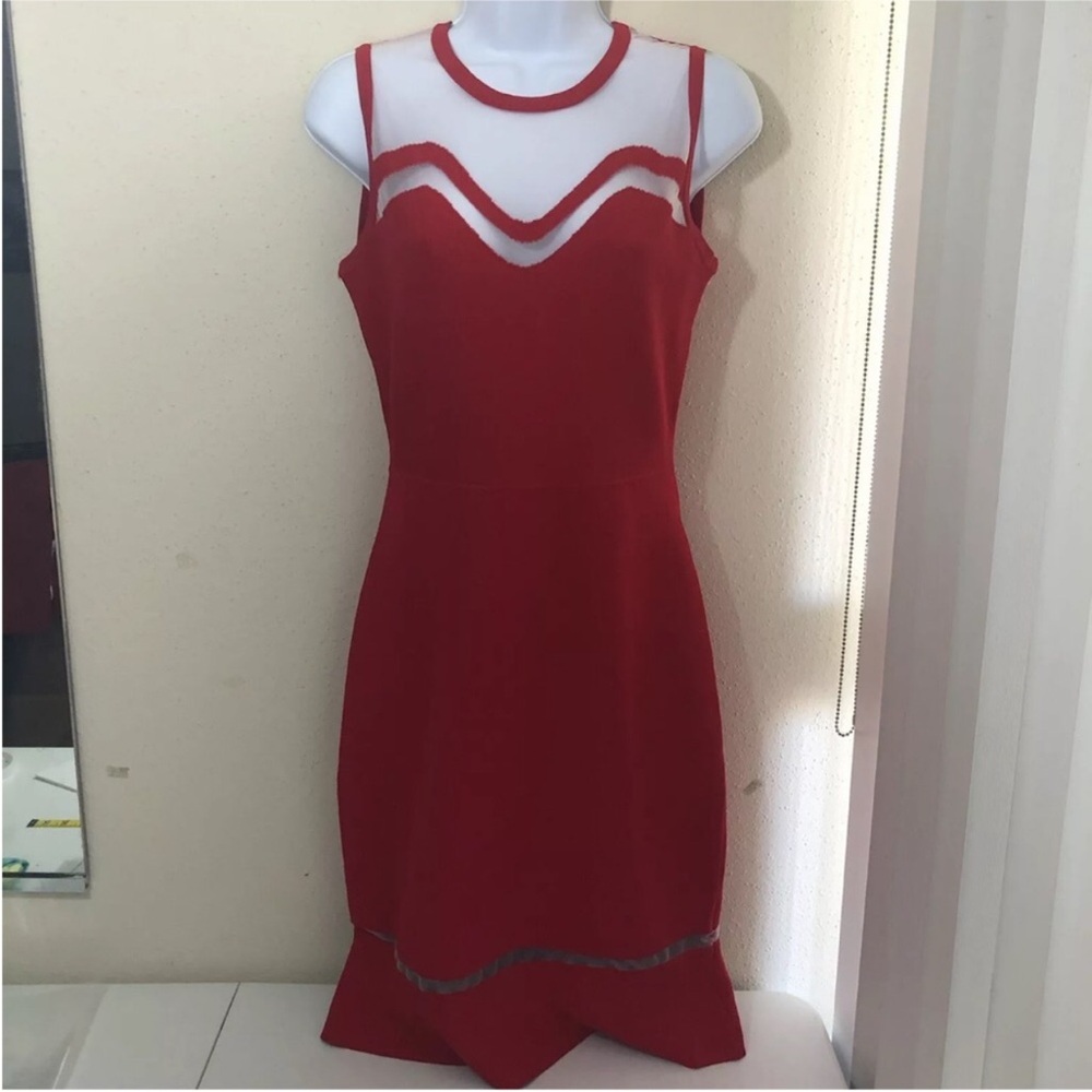 ELIE TAHARI Womens Sheath Dress Size SP Red Sleeveless Crew Neck Cocktail cutout